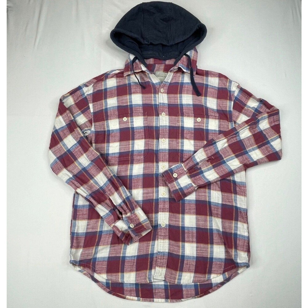 American Eagle Shirt Mens large  Red Plaid Hoody Button Down AE Outfitter Hoodie